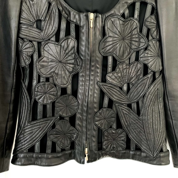 Rare & HTF Gemma Kahng New York VTG Cut-out Black Floral Runway Leather Jacket S - Picture 9 of 16